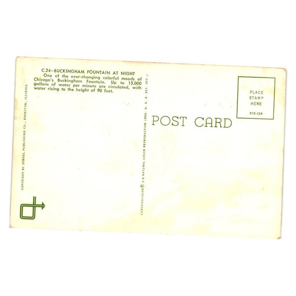 Buckingham Fountain Nighttime Chicago Illinois Vintage Postcard Lighting Display - Picture 2 of 2